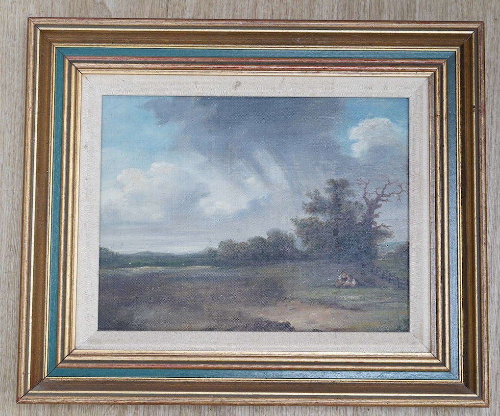 Seven 19th century and later oils, Landscapes including watermill by J. B. Davis, indistinctly dated 1873? and wooded landscape signed Kelly, largest 22 x 28cm. Condition - varies, poor to fair